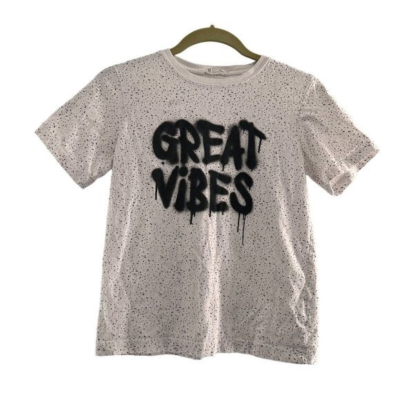 H&M Other - H&M Kids White Speckled "Great Vibes" Graphic T-Shirt 12Y Short Sleeve Cotton